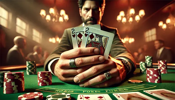 Poker player holding cards